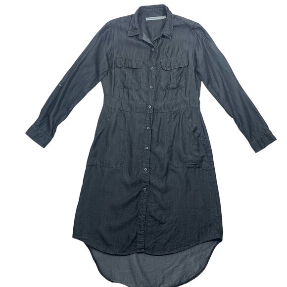long sleeve shirt dress dark grey button down tunic sz SMby STANDARD GRACE - Picture 1 of 16